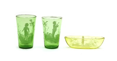 Lot 58 - Ten pieces of green Mary Gregory glass