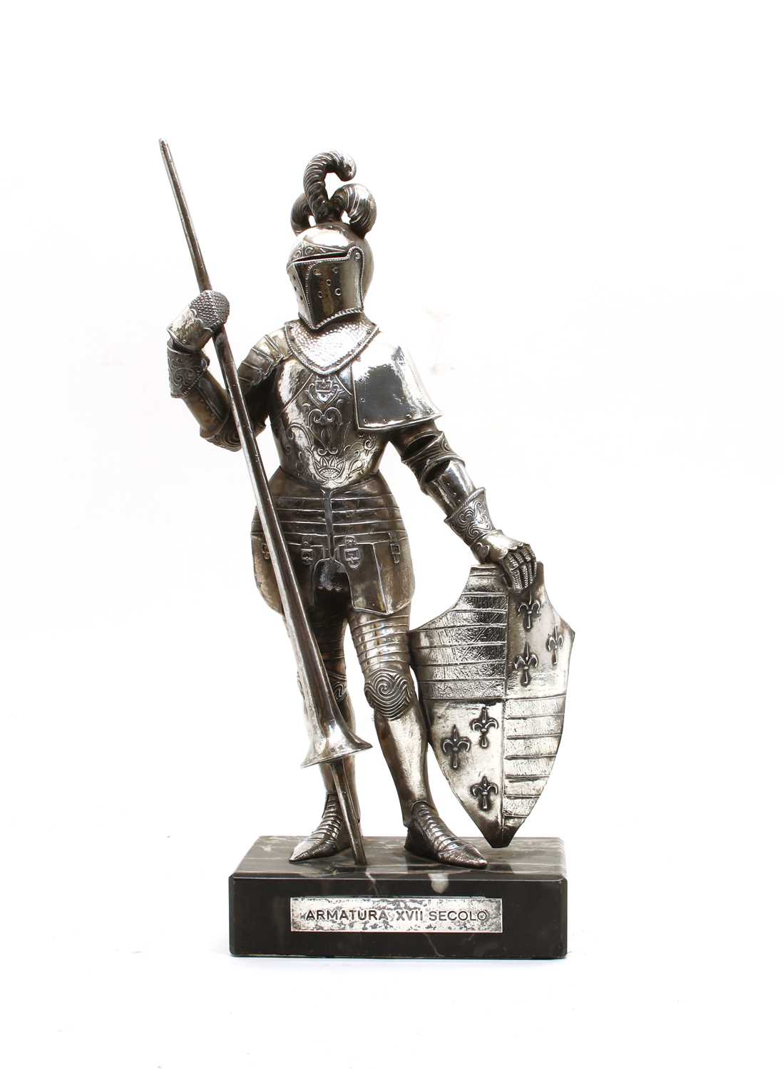 Lot 26 - An Italian silver coloured knight on marble base