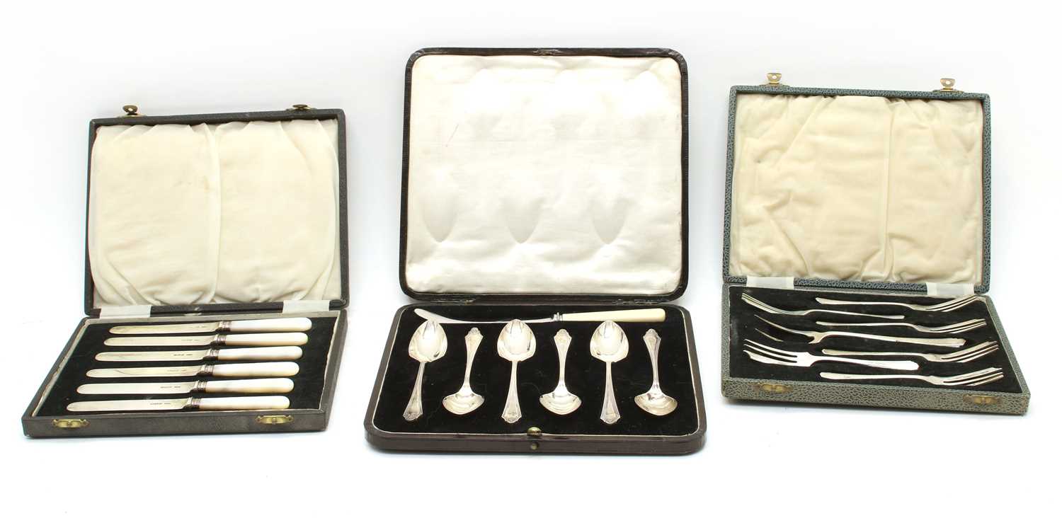 Lot 13 - Six various cased silver cutlery sets