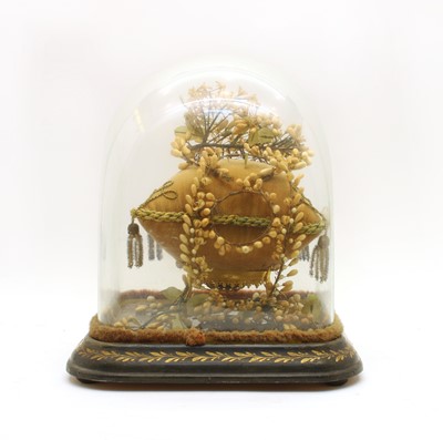 Lot 37 - A Victorian square glass dome on a gilt work and ebonised base