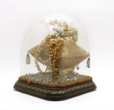 Lot 37 - A Victorian square glass dome on a gilt work and ebonised base