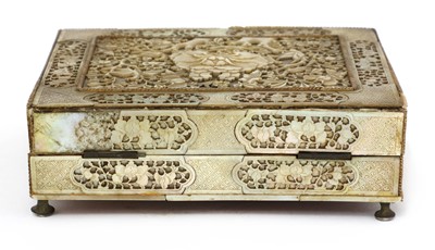 Lot 141 - A Chinese Canton export mother-of-pearl veneered jewellery box