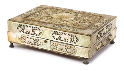 Lot 141 - A Chinese Canton export mother-of-pearl veneered jewellery box