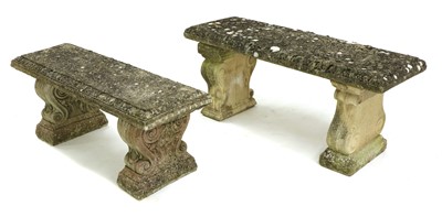 Lot 391 - Two composite stone garden benches