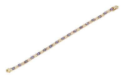 Lot 301 - An 18ct gold sapphire and diamond line bracelet