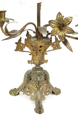 Lot 287 - A pair of opaline glass and gilt metal seven-light candelabra