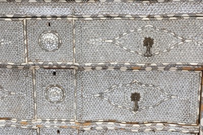 Lot 227 - A Syrian ebonised, mother-of-pearl and bone inlaid tall chest of drawers