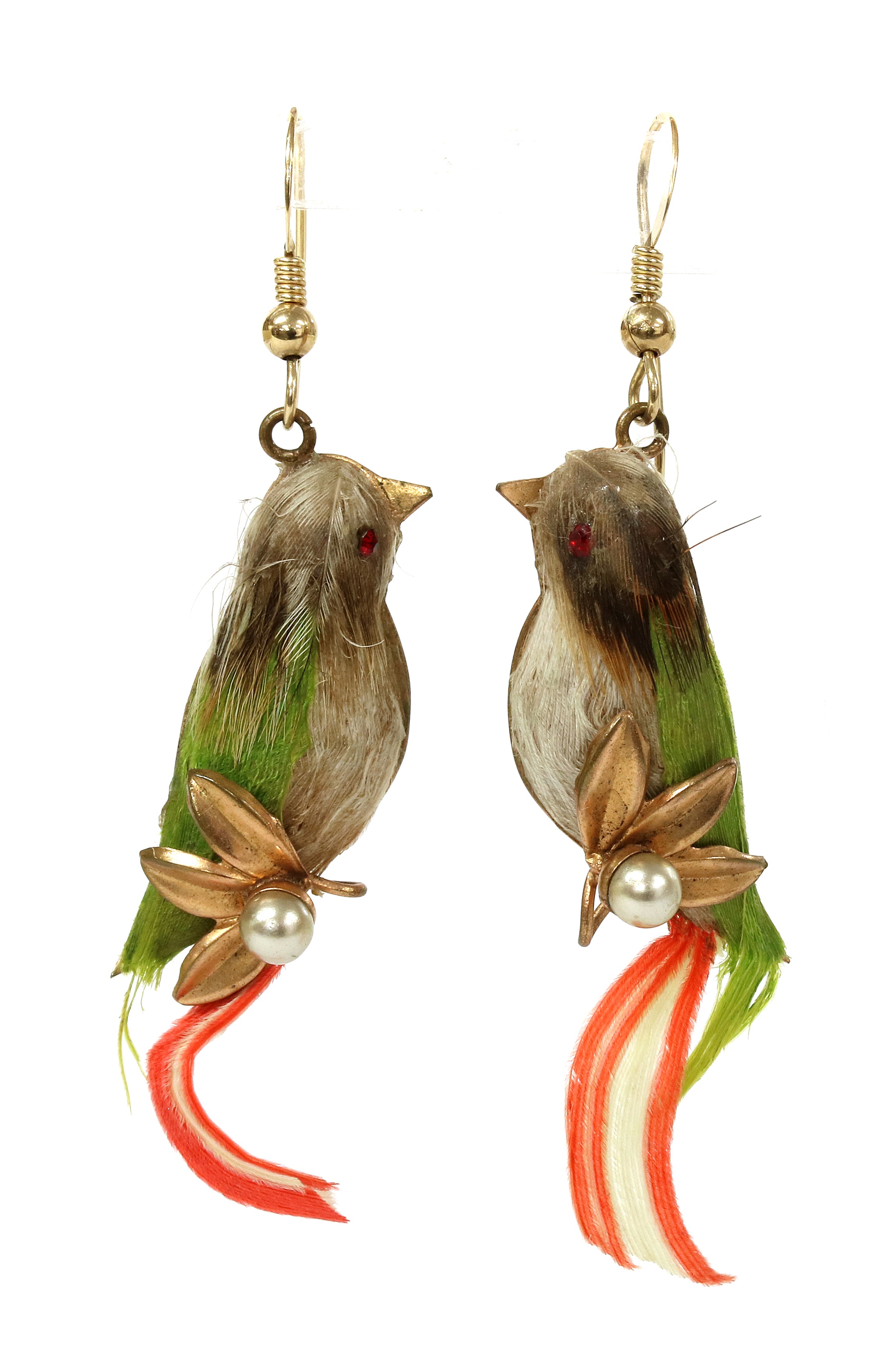 Lot 37 A pair of gilt metal bird drop earrings,