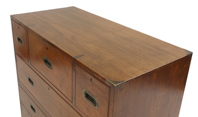 Lot 932 - A Victorian teak and brass-bound campaign secretaire chest