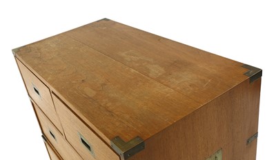 Lot 190 - A modern teak and brass-bound campaign-style chest of drawers