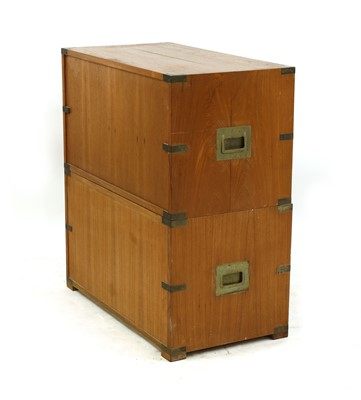 Lot 190 - A modern teak and brass-bound campaign-style chest of drawers