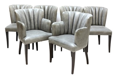 Lot 649 - A set of six Art Deco 'Cloud'-style grey leather dining chairs