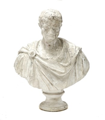 Lot 399 - After the antique, a plaster bust of Julius Caesar