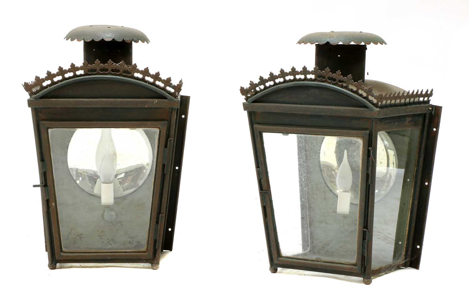 Lot 747 - A pair of painted and pressed metal wall lights