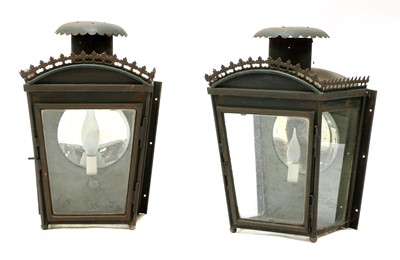 Lot 747 - A pair of painted and pressed metal wall lights