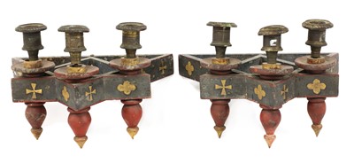 Lot 120 - A pair of Victorian Gothic softwood wall lights