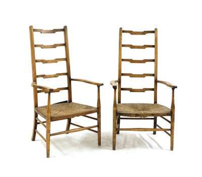Lot 283 - A pair of Arts and Crafts ladderback chairs