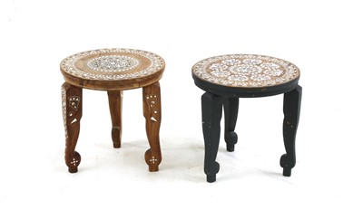 Lot 214 - Two small Indian hardwood, ebony and bone inlaid tables or stools