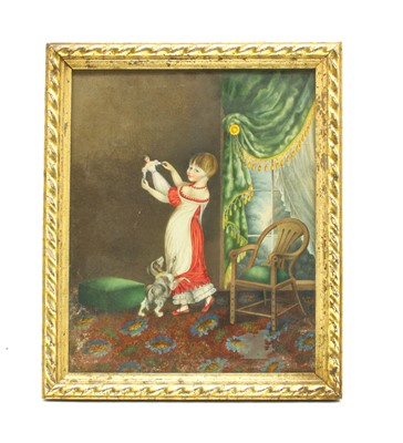 Lot 141 - A Regency period watercolour of a young girl holding a doll