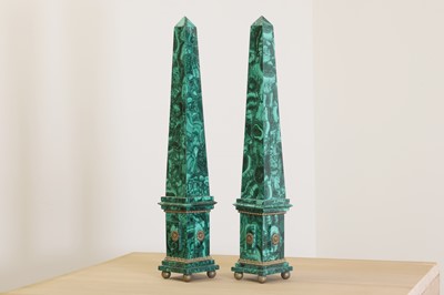 Lot 213A - A pair of malachite obelisks