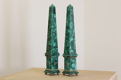 Lot 213 - A pair of malachite obelisks