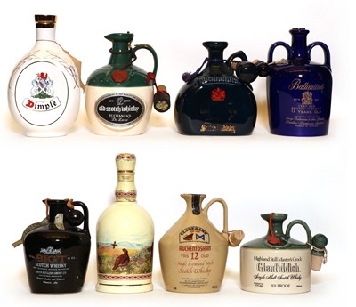 Lot 221 - Auchentoshan, Clydebank Centenary Whisky, 12 Years Old, one ceramic flagon and seven various others
