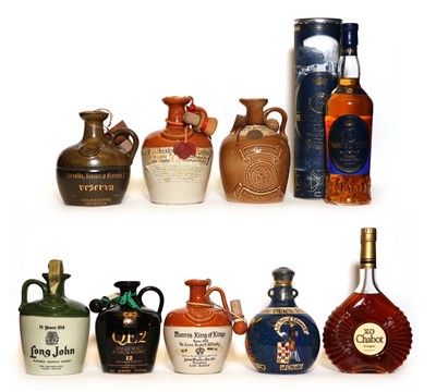 Lot 223 - The Black Prince, De Luxe Scotch Whisky, 17 Year Old, one ceramic flagon and eight various others
