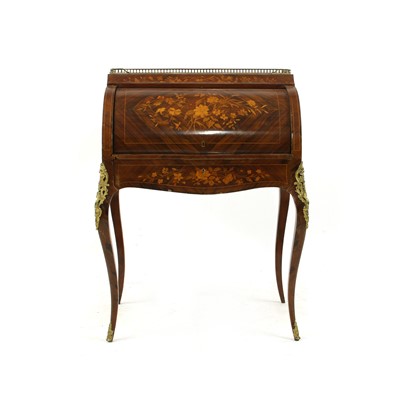 Lot 208 - A French Louis XV-style rosewood marquetry and gilt metal cylinder bureau de dame