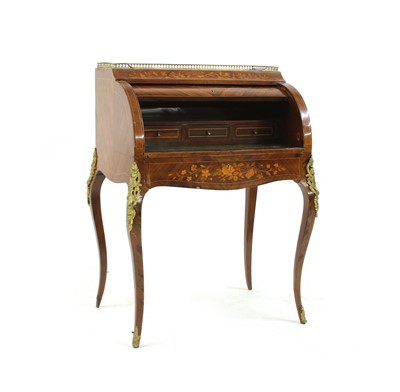 Lot 208 - A French Louis XV-style rosewood marquetry and gilt metal cylinder bureau de dame