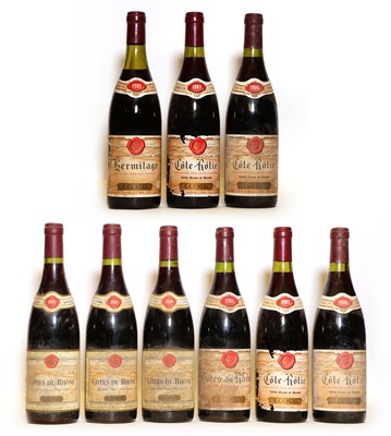 Lot 113 - Assorted Rhone by E. Guigal: Cote Rotie, 1986, three bottles and six other bottles