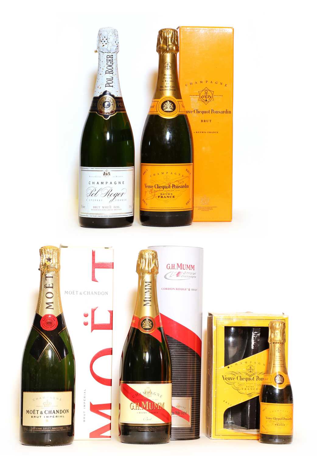 Lot 22 - Assorted non-vintage Champagne, to include: Veuve Clicquot Ponsardin and four various others