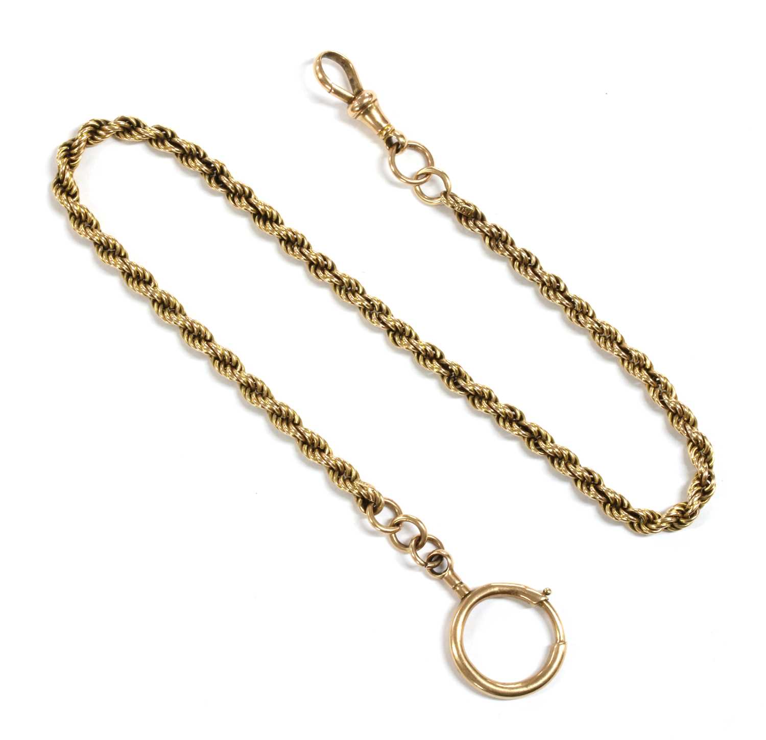 Lot 13 - A gold rope link Albert chain