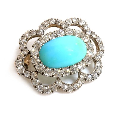 Lot 53 - A late Victorian turquoise and diamond brooch/pendant, c.1890