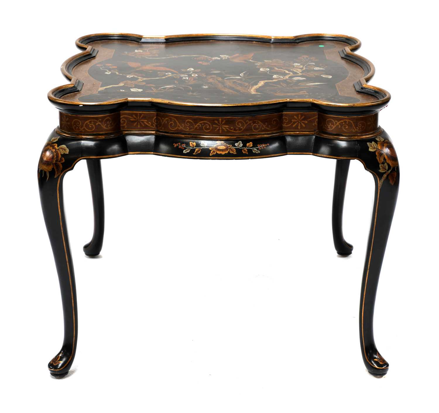 Lot 25 - An ebonised and painted chinoiserie low table