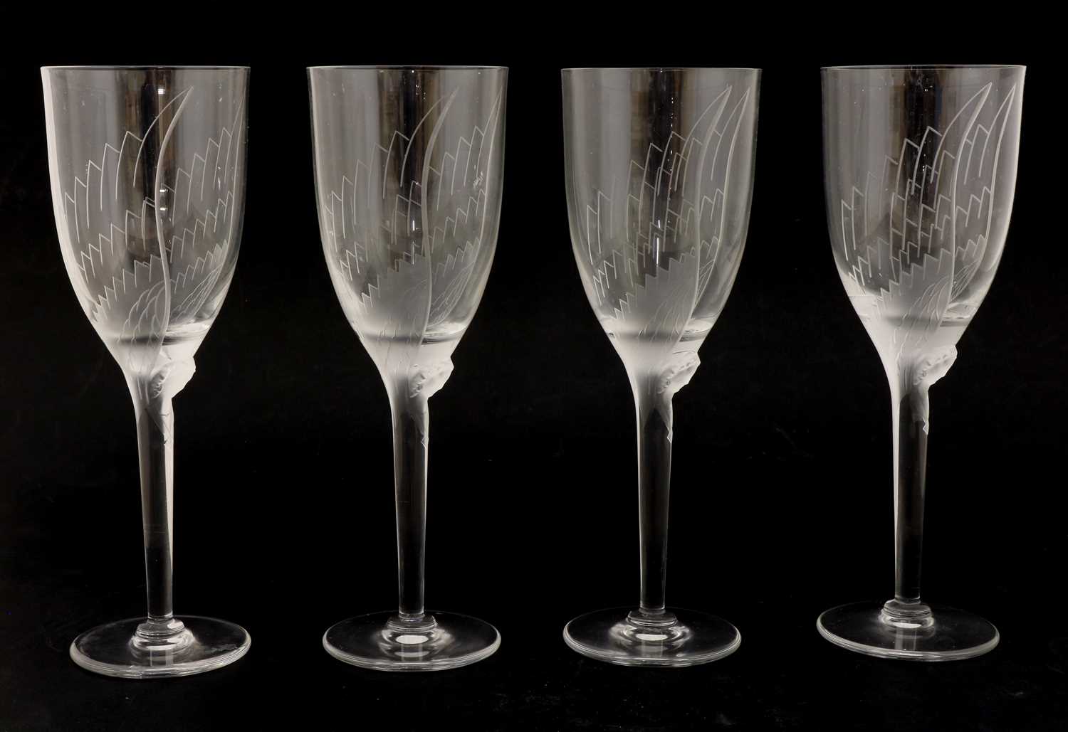 Lot 145 - A set of four Lalique 'Angel' champagne glasses