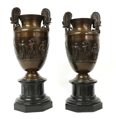 Lot 461 - A pair of neoclassical bronze urns