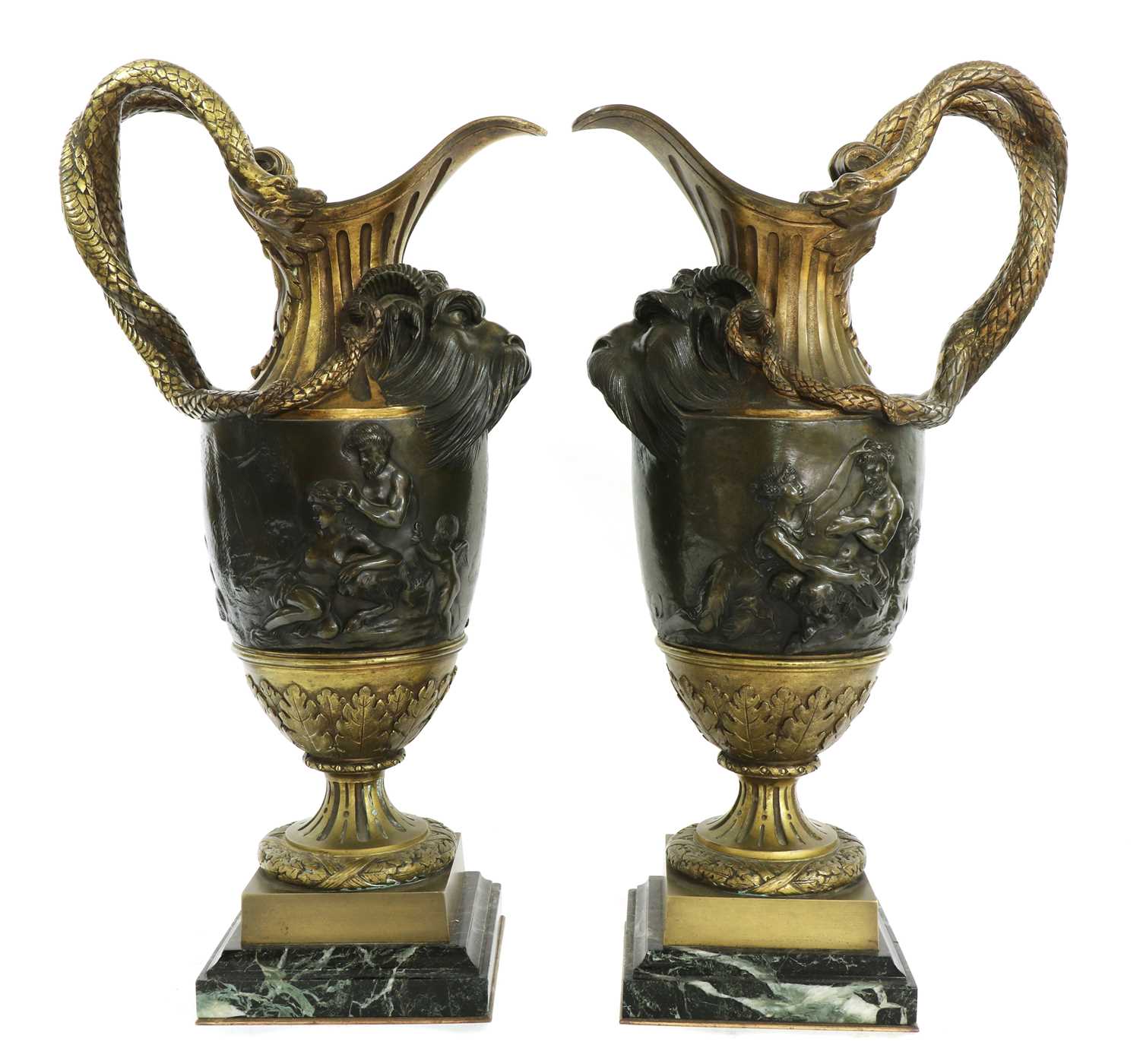 Lot 481 - A pair of large gilt-bronze and bronze ewers