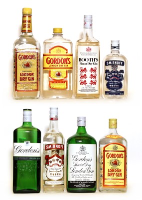 Lot 243 - Assorted Gin and Vodka, to include various old bottlings of Gordons Gin, eight bottles in total