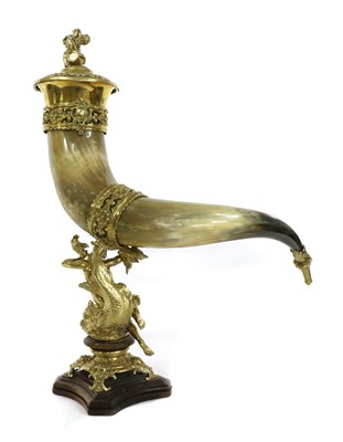 Lot 546 - A large brass-mounted ceremonial horn
