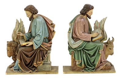 Lot 567 - A pair of Continental polychrome carved wood ecclesiastical figures