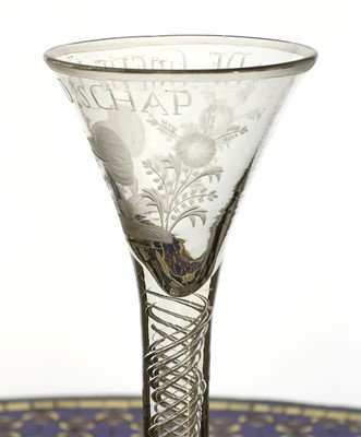 Lot 879 - A Dutch engraved friendship glass