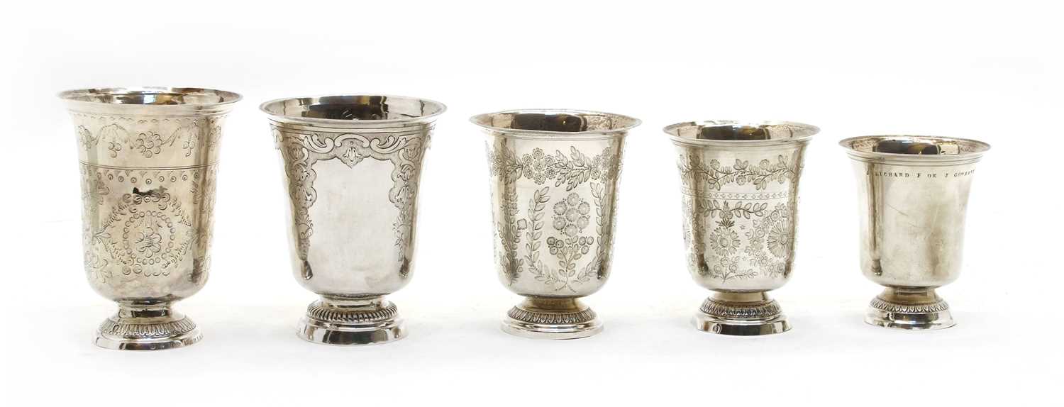 Lot 3 - Five French white metal goblets