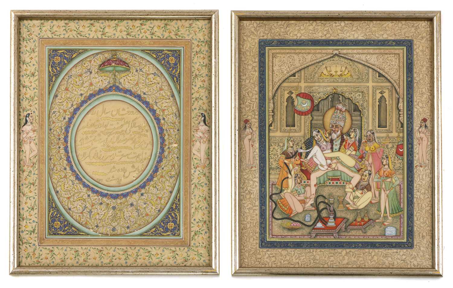 Lot 447 - TWO MUGHAL EROTIC GOUACHES