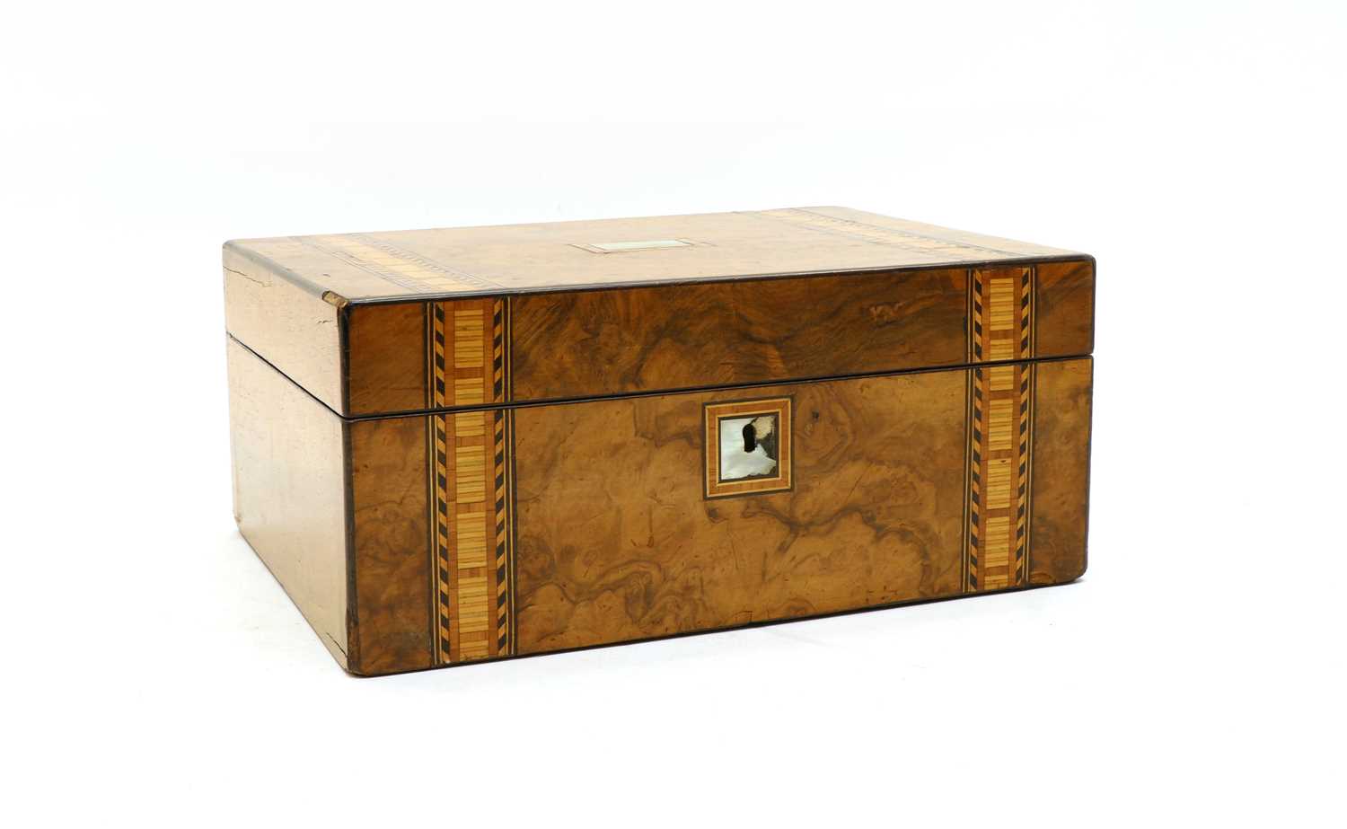 Lot 79 - A Victorian mother of pearl inlaid walnut work box