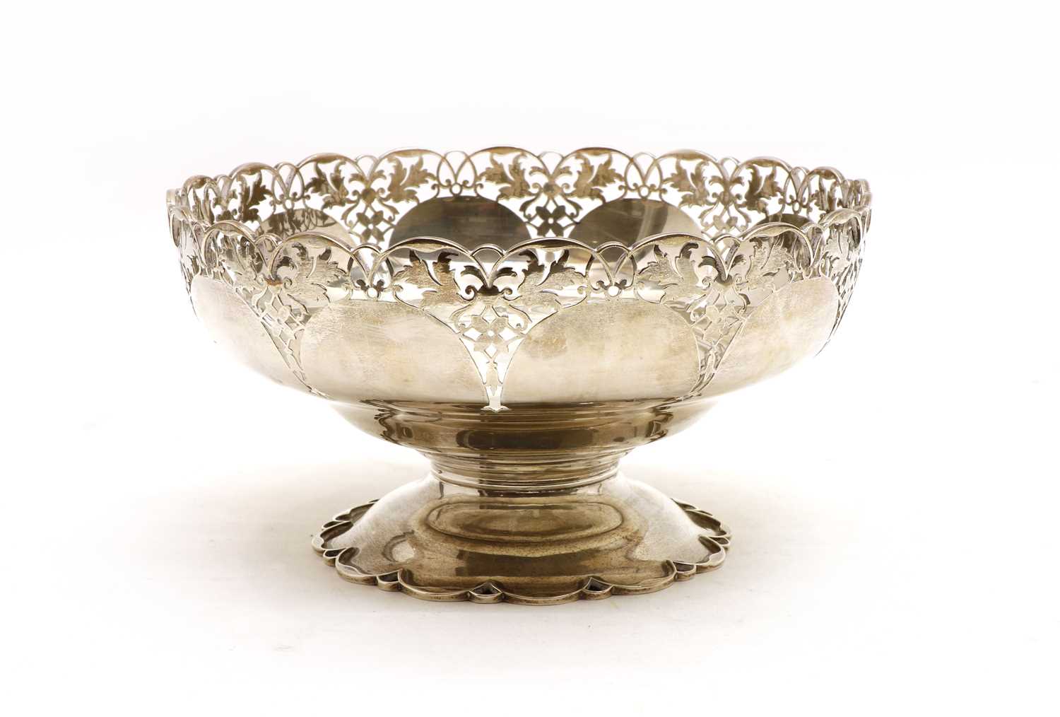 Lot 34 - A silver pierced bowl on spreading pedestal foot