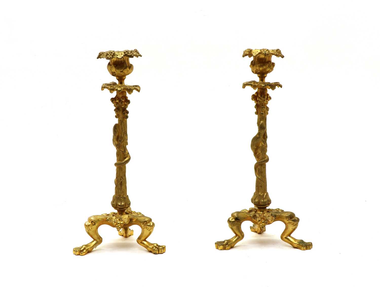 Lot 80 - A pair of late 19th century gilt bronze lizard and grape candlesticks