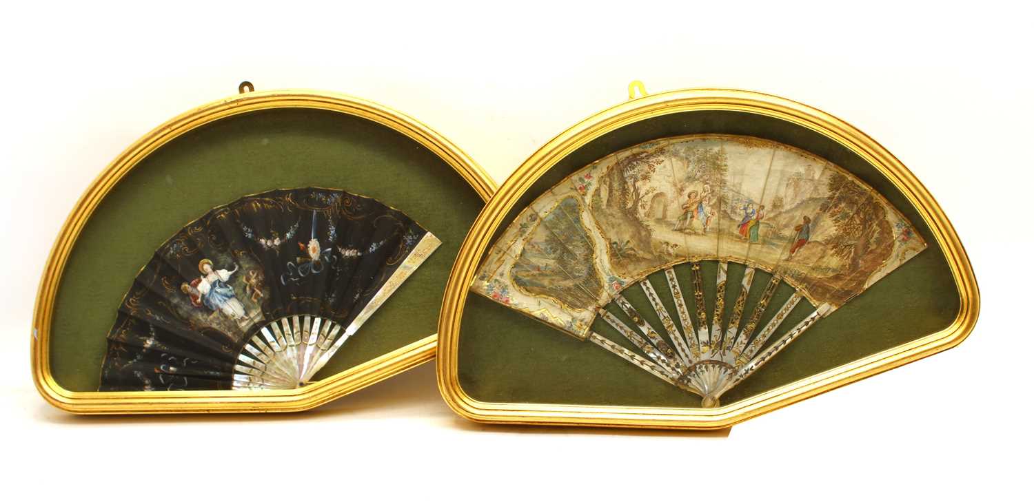 Lot 110 - Two mother-of-pearl and painted fans
