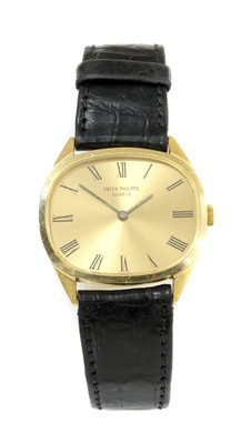 Lot 487 - A gentlemen's 18ct gold Patek Philippe 'Ellipse' Genève mechanical strap watch, c.1970