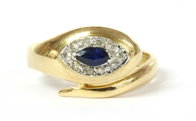 Lot 142 - A gold sapphire and diamond snake or serpent ring
