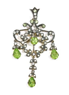 Lot 170 - A silver and gold, peridot, split pearl and diamond pendant